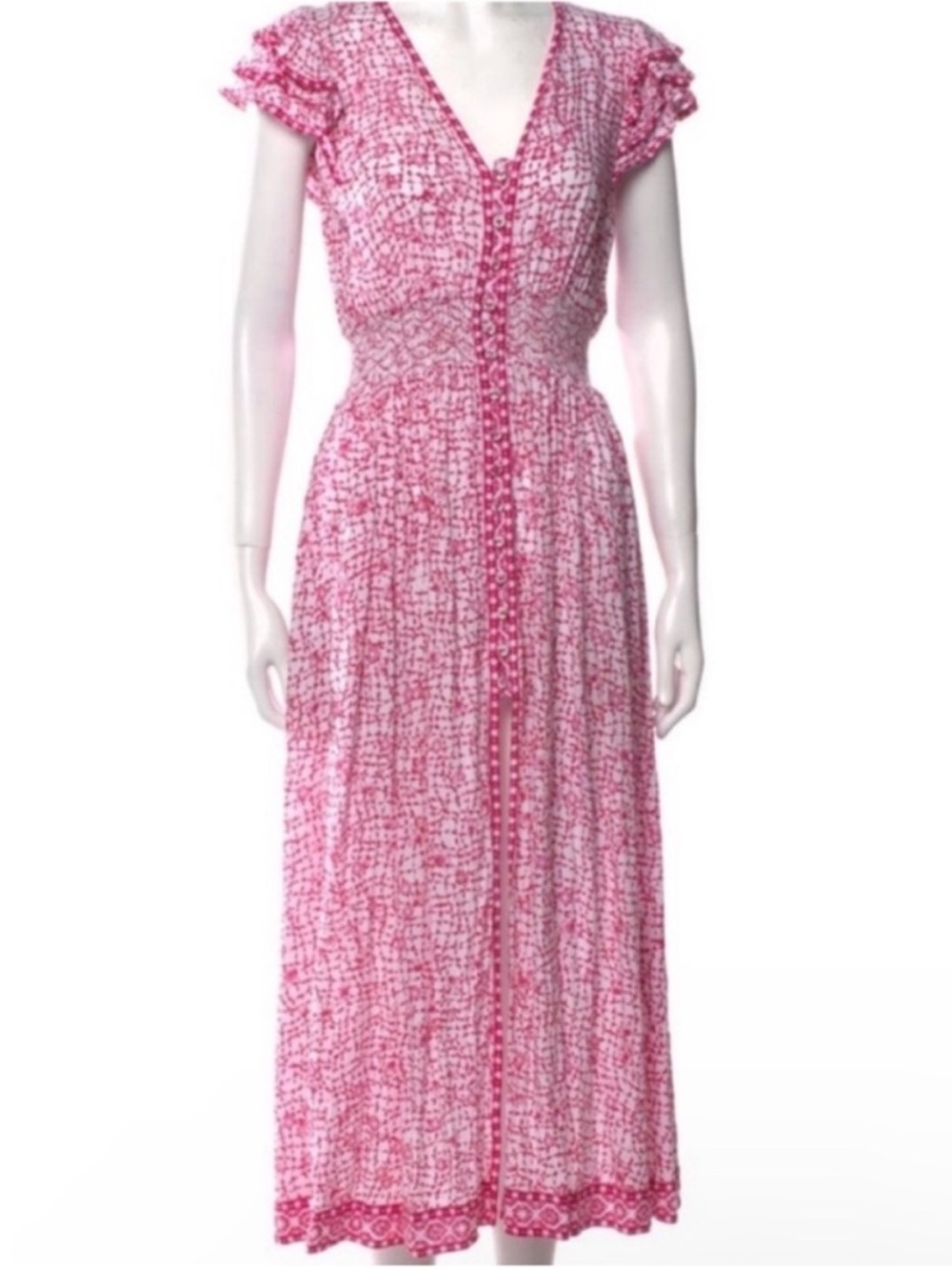 Poupette Della Midi Long Dress Ruffle Floral Summer Resortwear